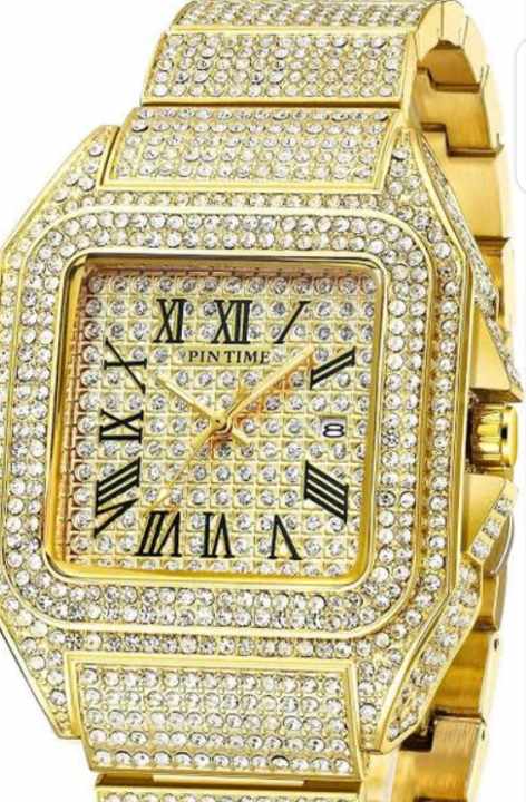 Gold Iced-Out Square Stone Watch